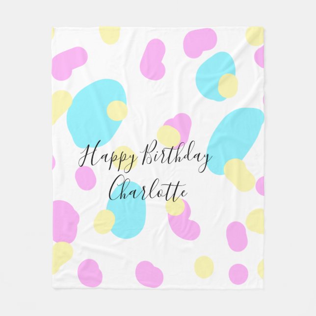 Cobertor De Velo Pink blue yellowhappy birthday kids shapes abstrac (Frente)
