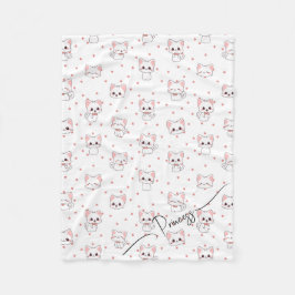 Cobertor De Velo Pink Cartoon Cat Pattern with Stars and Pet Name 