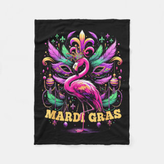 Cobertor De Velo Pink Flamingo Mardi Gras Crown And Beads Mask Carn