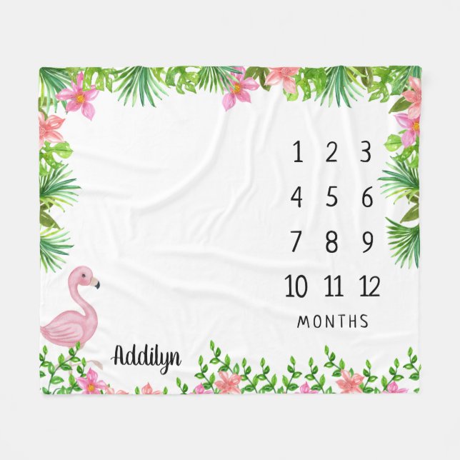 Cobertor De Velo Pink Flamingo Tropical Baby Milestone (Frente (Horizontal))