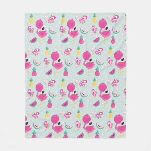 Cobertor De Velo Pink Flamingo & Tropical Fruta Patterno