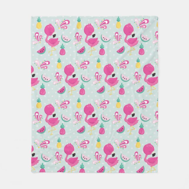 Cobertor De Velo Pink Flamingo & Tropical Fruta Patterno (Frente)