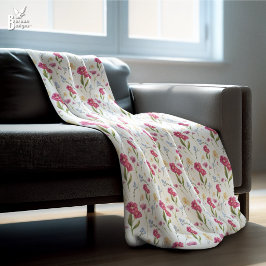 Cobertor De Velo Pink Floral Watercolor Wildflower