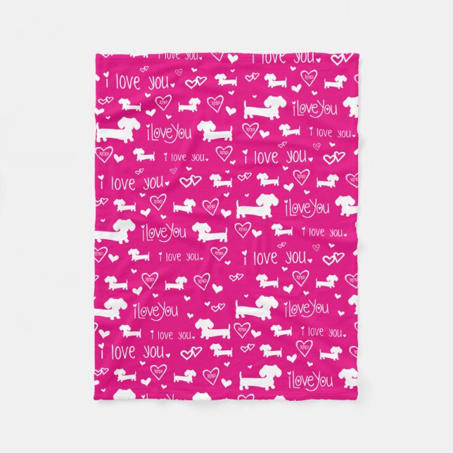 Cobertor De Velo Pink I Heart Dachshund Dog Blanket (Frente)