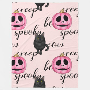 Cobertor De Velo Pink Jack-O-Lantern and Black Cat