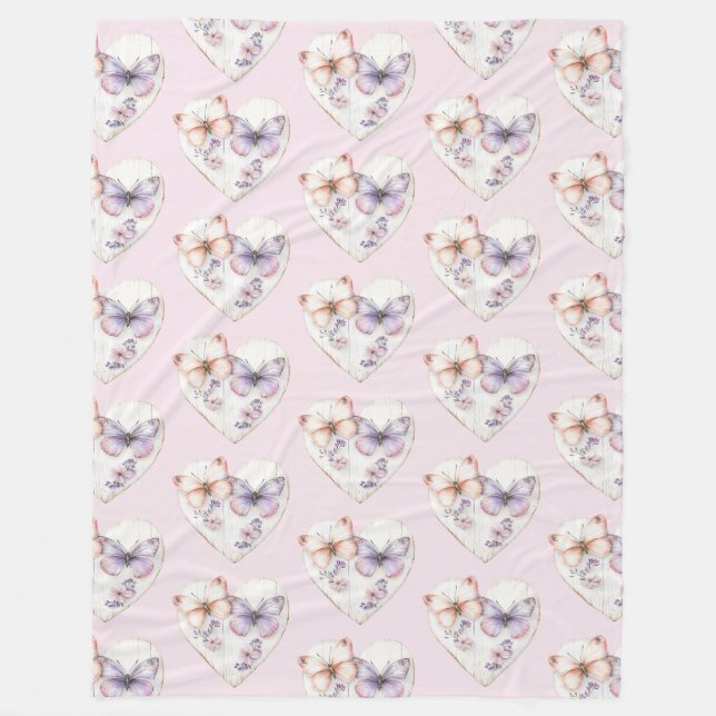 Cobertor De Velo Pink Lavender Floral Heart Butterflies Birthday (Frente)
