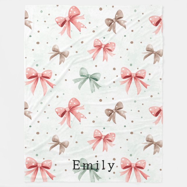 Cobertor De Velo Pink Mint Cream Dots & Bows Christmas   (Frente)