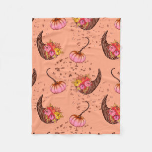 Cobertor De Velo Pink Pumpkin with Autumn Leaves and Horns