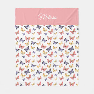 Cobertor De Velo Pink Purple Butterflies Monogram Name