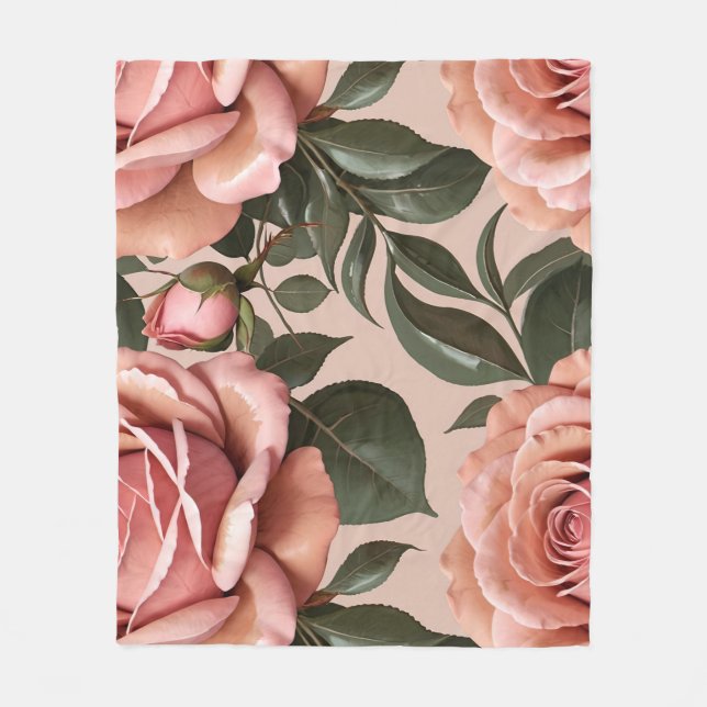 Cobertor De Velo Pink Roses With Brushstroke Leaves  (Frente)