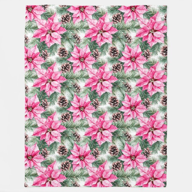 Cobertor De Velo Pink Silver Glam Poinsettia Flowers Christmas (Frente)