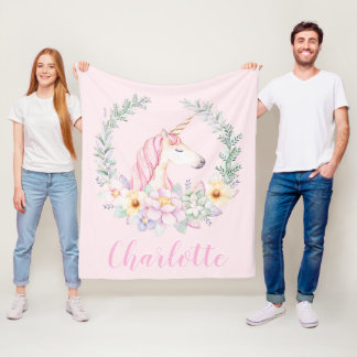 Cobertor De Velo Pink Unicorn Blanket com Watercolor Unicorn