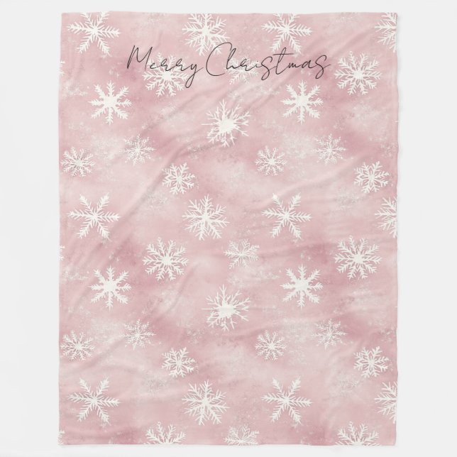 Cobertor De Velo Pink White Snowflakes Christmas (Frente)