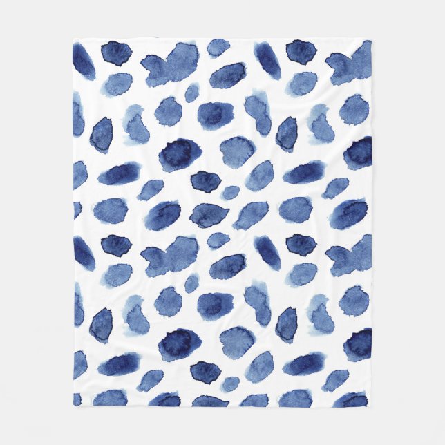 Cobertor De Velo Pintado À Mão, Manchas Azuis De Aquarela. (Frente)
