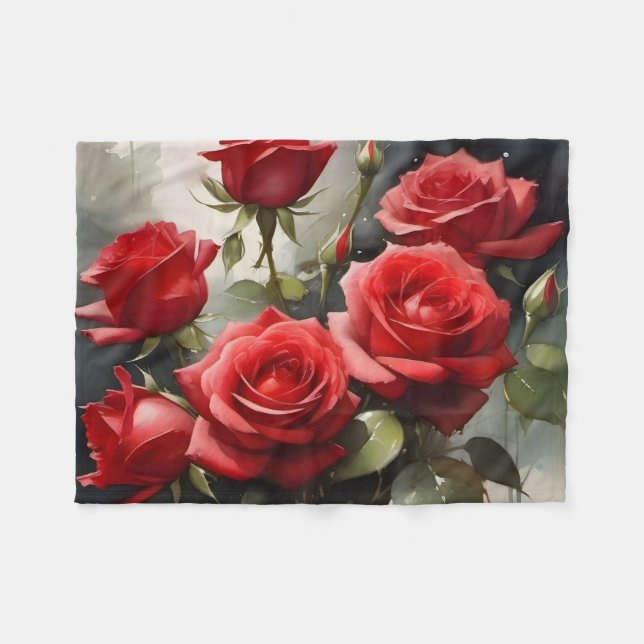 Cobertor De Velo pintura a aquarela bonito do rosa vermelha (Frente (Horizontal))