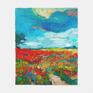 Cobertor De Velo pintura a óleo de campos de flores na canvas. Cou
