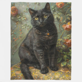 Cobertor De Velo Pintura a óleo de Gato Preto e Rosas da Dark Acade