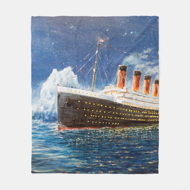 Cobertor De Velo  pintura a óleo de Titanic e iceberg no oceano em  (Frente)