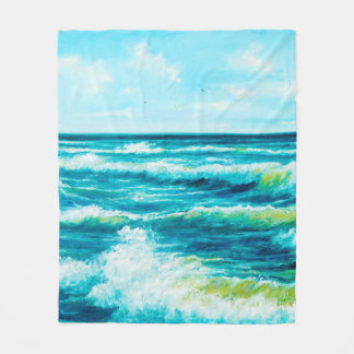 Cobertor De Velo pintura a óleo mostrando ondas no oceano ou no ma