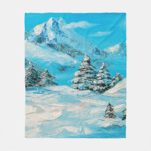 Cobertor De Velo pintura a óleo, paisagem de montanha de inverno c