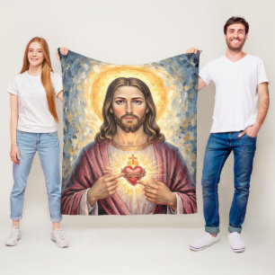 Cobertor De Velo Pintura Artística em Impasto do Sagrado Coração de