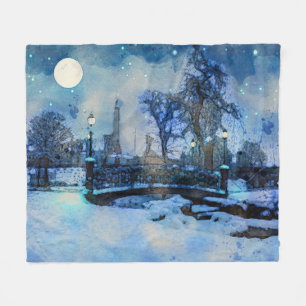 Cobertor De Velo Pintura da noite de inverno no parque urbano