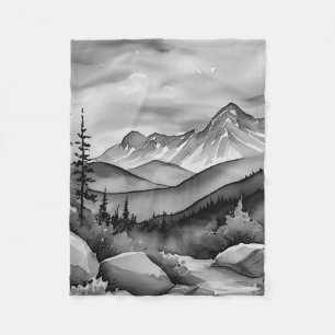Cobertor De Velo Pintura da paisagem branca e preta de montanhas