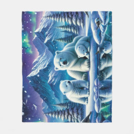 Cobertor De Velo Pintura de Cena Neve da Família Polar Bear