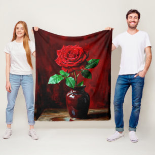 Cobertor De Velo Pintura de Flor de Rosa Vermelha