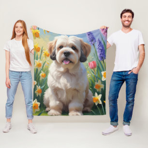 Cobertor De Velo Pintura de Flores de Cachorro Lhasa Apso