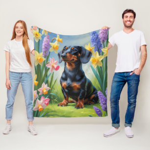 Cobertor De Velo Pintura de Flores de Cão de Dachshund