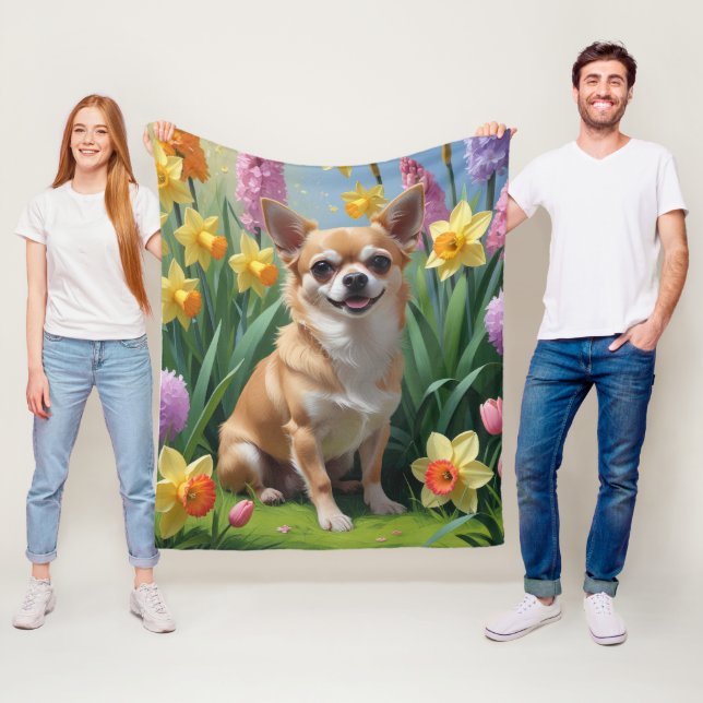 Cobertor De Velo Pintura de Flores de Primavera de Cachorro Chihuah (In Situ)