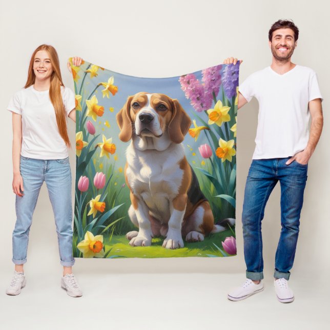 Cobertor De Velo Pintura de Flores de Primavera do Cão Beagle  (In Situ)