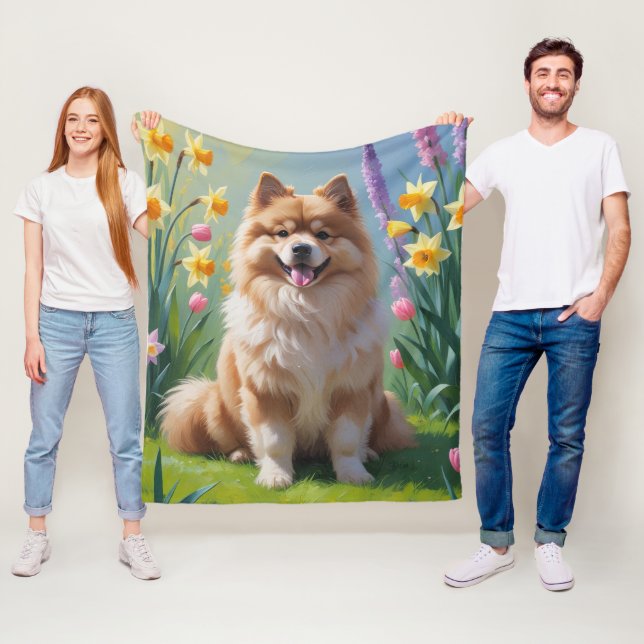 Cobertor De Velo Pintura de Flores de Primavera do Cão Keeshond  (In Situ)
