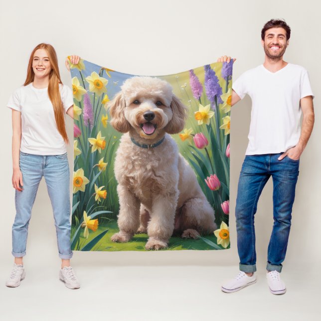 Cobertor De Velo Pintura de Flores de Primavera do Cão Poodle (In Situ)