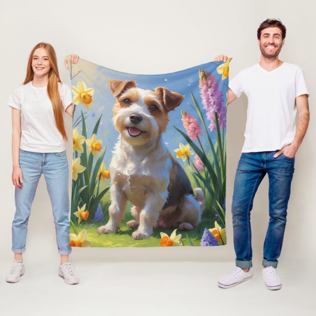 Cobertor De Velo Pintura de flores de primavera do cão Terrier Biew (In Situ)