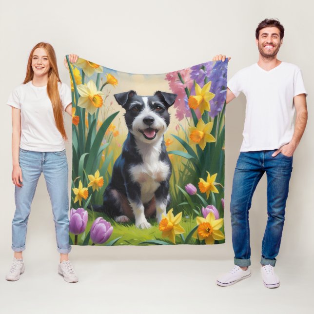 Cobertor De Velo Pintura de Flores de Primavera do Cão Terrier Rato (In Situ)