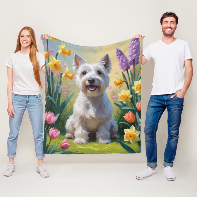 Cobertor De Velo Pintura de flores de primavera do cão terrier Skye (In Situ)