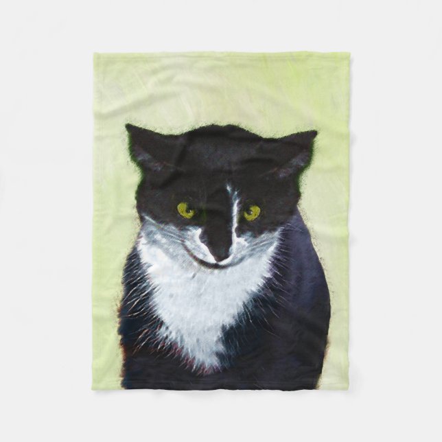 Cobertor De Velo Pintura de Gato Tuxedo - Arte de Gato Original Cus (Frente)