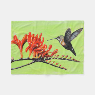 Cobertor De Velo Pintura de Hummingbird e Crocosmia