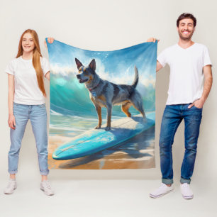 Cobertor De Velo Pintura de Surfe em Praia Blue Heeler