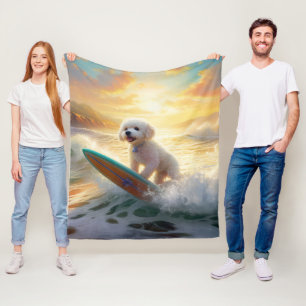 Cobertor De Velo Pintura de surfe na praia de Bichon Frise