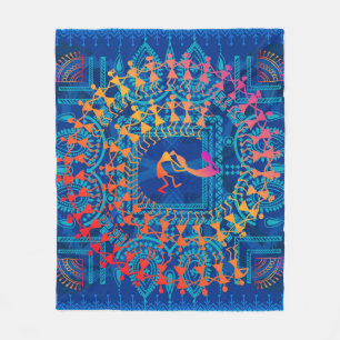 Cobertor De Velo Pintura de Warli - desenhada à mão como tradiciona
