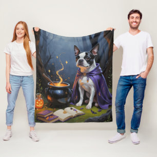 Cobertor De Velo Pintura do Dia das Bruxas de Boston Terrier Dog