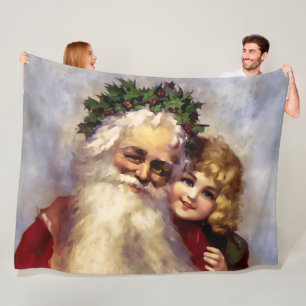 Cobertor De Velo Pintura do Pai Natal Vintage com Criança