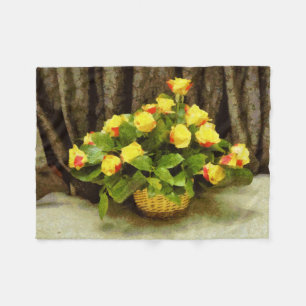 Cobertor De Velo Pintura em cesto de rosas amarelas