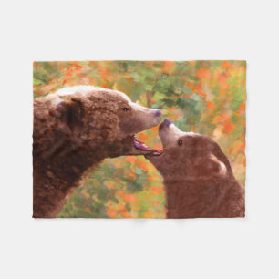 Cobertor De Velo Pintura em Cubo e Mãe de Urso Grizzly - Arte da V