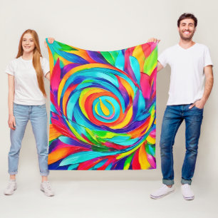 Cobertor De Velo Pintura Espiral Floral Psicodélica Vibrante
