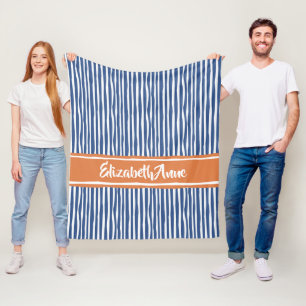 Cobertor De Velo Pintura ondulada stripes laranja e azul com nome