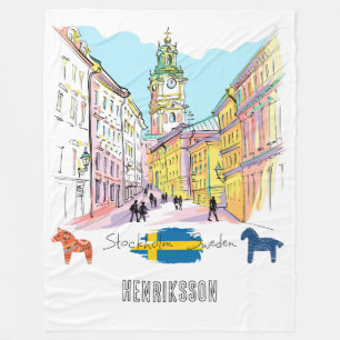 Cobertor De Velo Pintura personalizada do Sverige Watercolor em Est